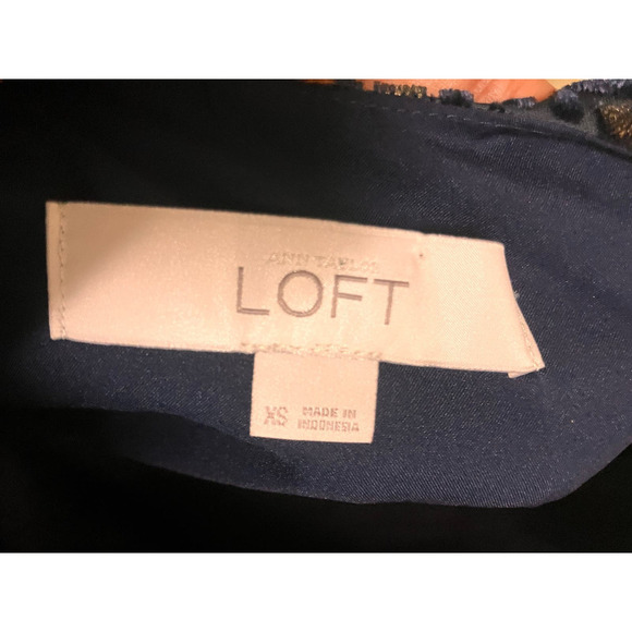 LOFT Sleeveless Dress XS Blue Tan Knee Length Zip Up Low Back Lined Summer Scoop - Picture 4 of 5